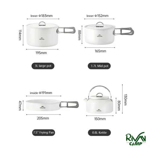 ابعاد قابلمه ها در ست قابلمه نیچرهایک مدل CNK2450CF013