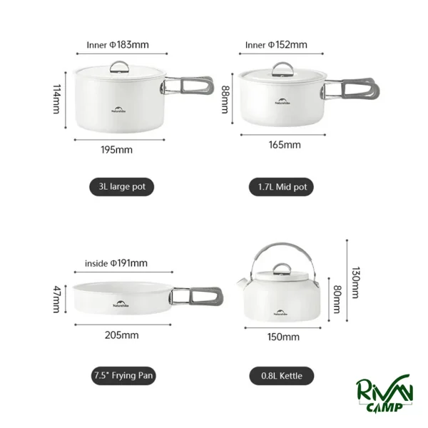 ابعاد قابلمه ها در ست قابلمه نیچرهایک مدل CNK2450CF013